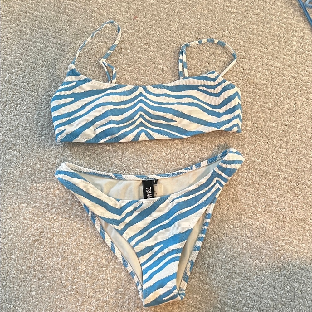 TRIANGL Blue and White Zebra Print Bikini Set